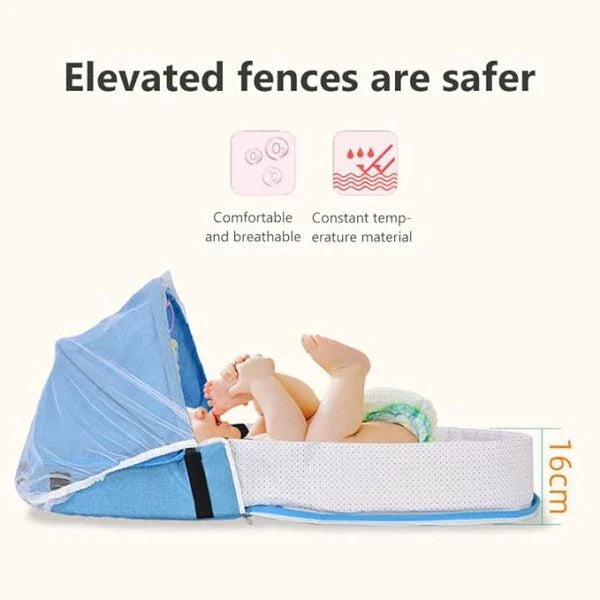 Portable Baby Bed with Mosquito Net and Sun Canopy for Safe and Comfortable Travel with Kiwi Families