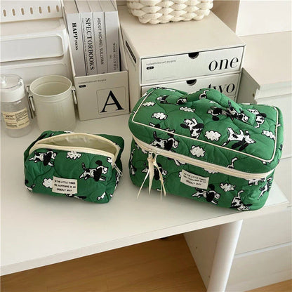 Adorable dog and sheep patterned cotton bag in two sizes: small and large, made of high-quality durable cotton with a secure zipper closure.