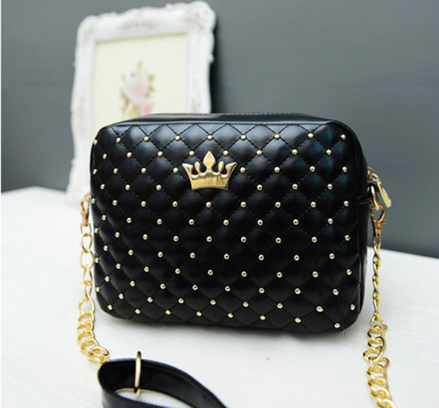 Chic women's fashion purse made of premium PU leather with diamond stitching and gold studs