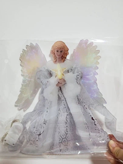 Glowing golden angel doll Christmas tree topper with intricate design, perfect for adding festive cheer to any Kiwi holiday display