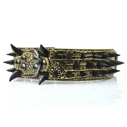 A stylish pet collar with a punk-inspired design, featuring metal accents and an adjustable fit for comfortable wear