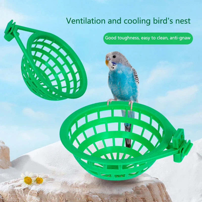 Durable plastic bird nest cage for various bird sizes, designed for comfort, safety, and easy cleaning