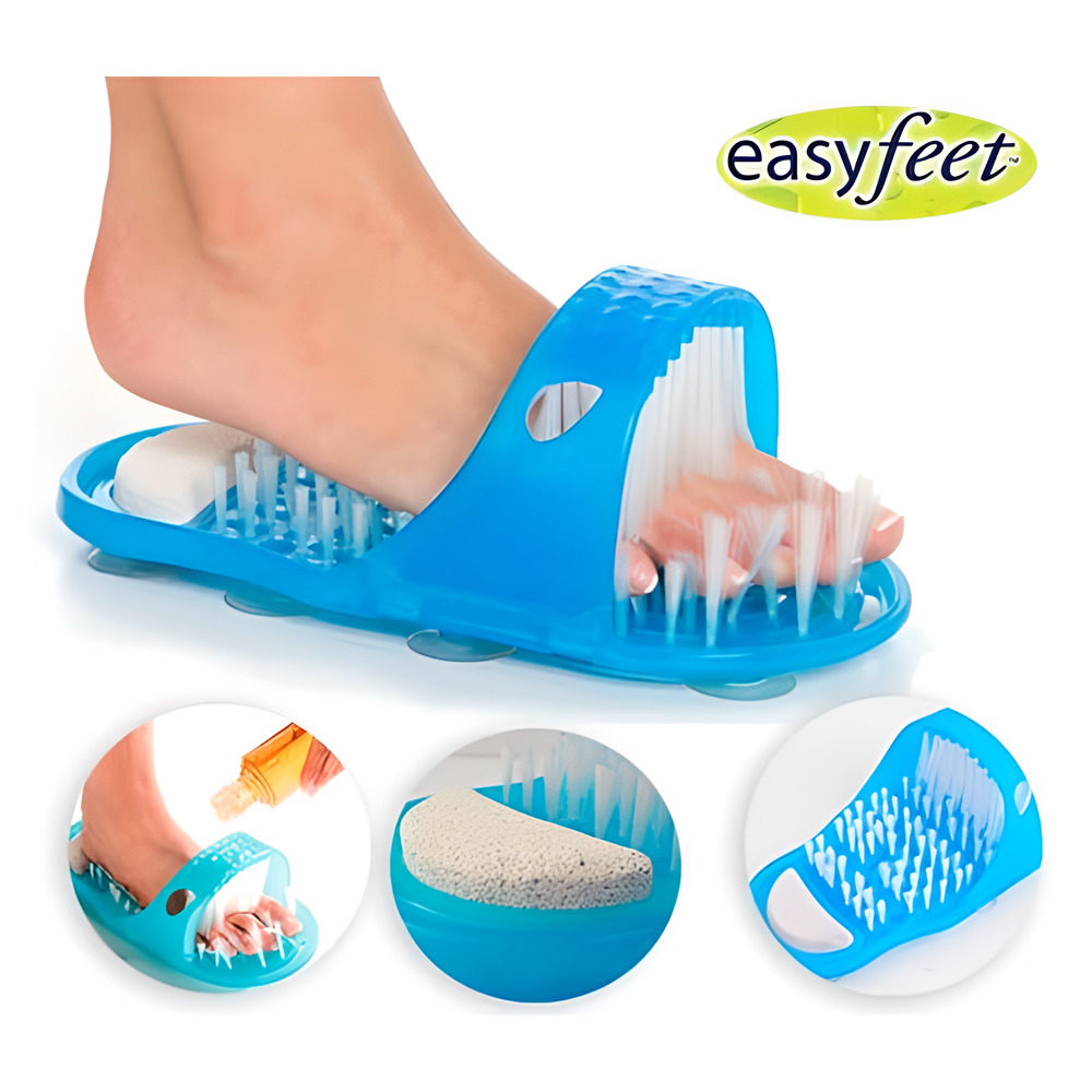 EasyFeet Shower Foot Cleaner and Massager with soft bristles and pumice stone for exfoliating, refreshing feet