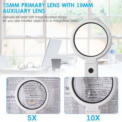 Kiwi-made desk magnifier with 5X and 10X optical acrylic lenses and LED lighting for precision work