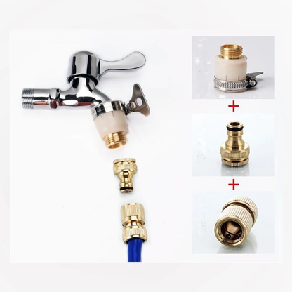 Premium brass 3-in-1 faucet adaptor with universal design for connecting a variety of taps, hoses, and water sources