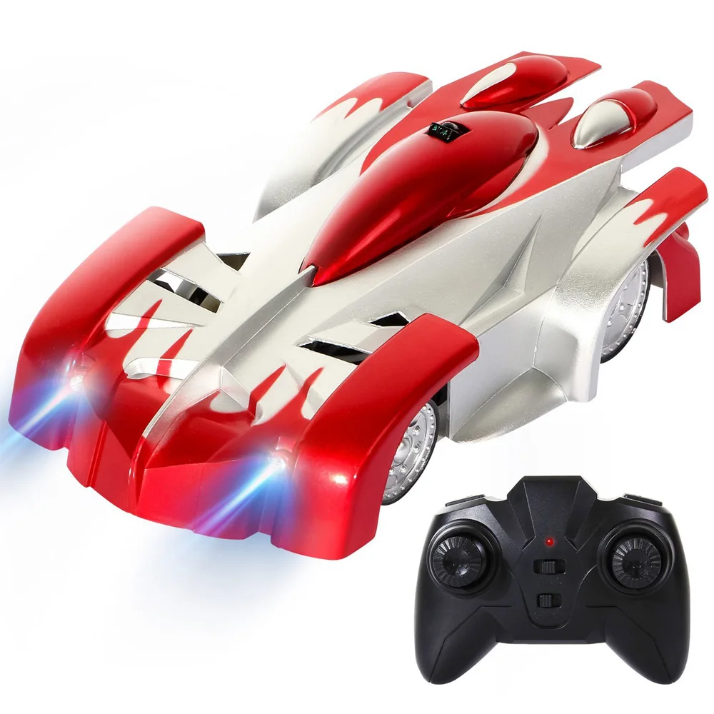 Gravity-defying RC wall climbing race car with suction technology, racing on a smooth surface