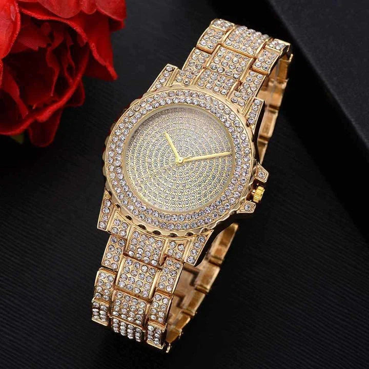 Shopfluxpro NZ Fashion Creative Diamond Full Diamond Round Watch Pearl Bracelet Earring Necklace