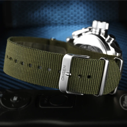 Digital Canvas Strap Army Watch with stainless steel case and canvas strap, available in black and silver colors
