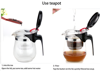 Elegant Japanese Glass Teapot with advanced filtering system, ergonomic handle, and range of sizes to suit individual or group tea servings