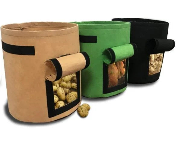 Breathable vegetable grow bags with side window for easy harvesting, made from durable eco-friendly materials