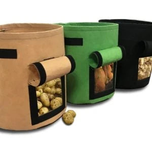 Breathable vegetable grow bags with side window for easy harvesting, made from durable eco-friendly materials