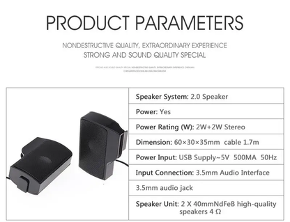 Compact, clip-on USB laptop speakers with Neodymium drivers for rich, balanced stereo sound