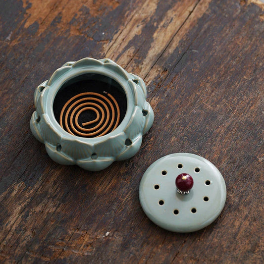 Elegant Lotus Ceramic Incense Burner, a beautifully crafted home accessory that enhances ambiance and tranquility.