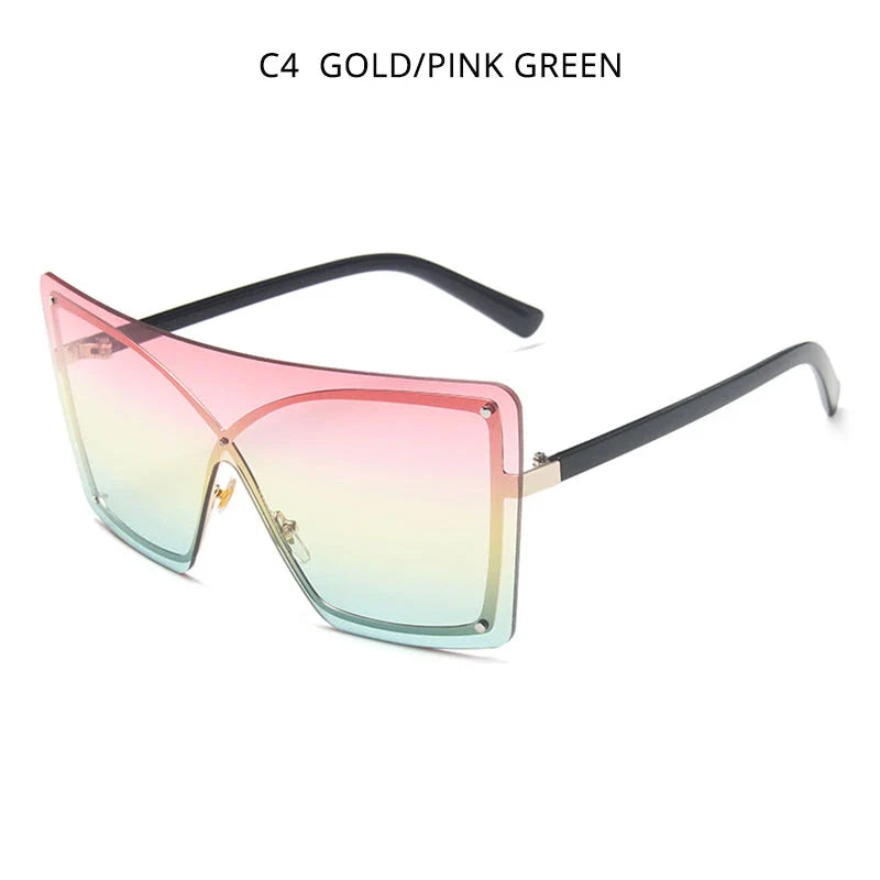 Fashionable Oversized Flat Top Sunglasses with a sleek, rimless design and gradient lenses for style and UV protection