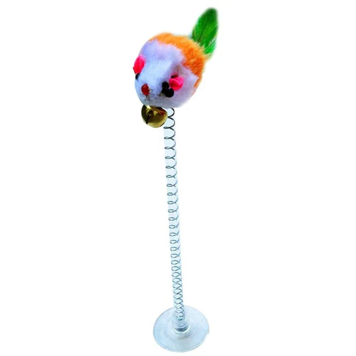 The Interactive Cat Toy Feather with a green feather and sturdy plastic ball, designed to engage cats in energetic play and satisfy their natural hunting behaviours.