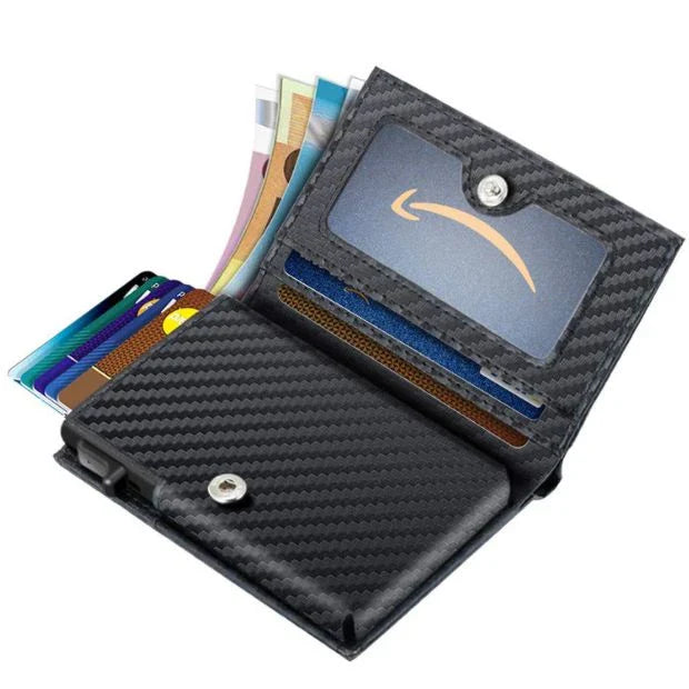 Anti-Magnetic Aluminum Card Clip Wallet with Cowhide Money Clip Bag and Buckle Closure