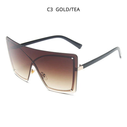 Fashionable Oversized Flat Top Sunglasses with a sleek, rimless design and gradient lenses for style and UV protection