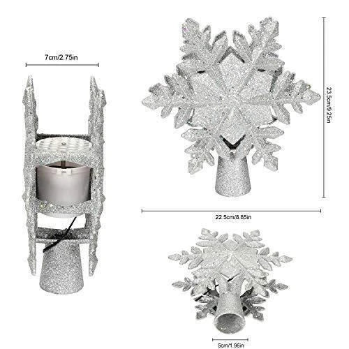 Sparkling Snow Flurry Christmas Tree Topper with 3D star design, LED projector, and rotating multicolour patterns