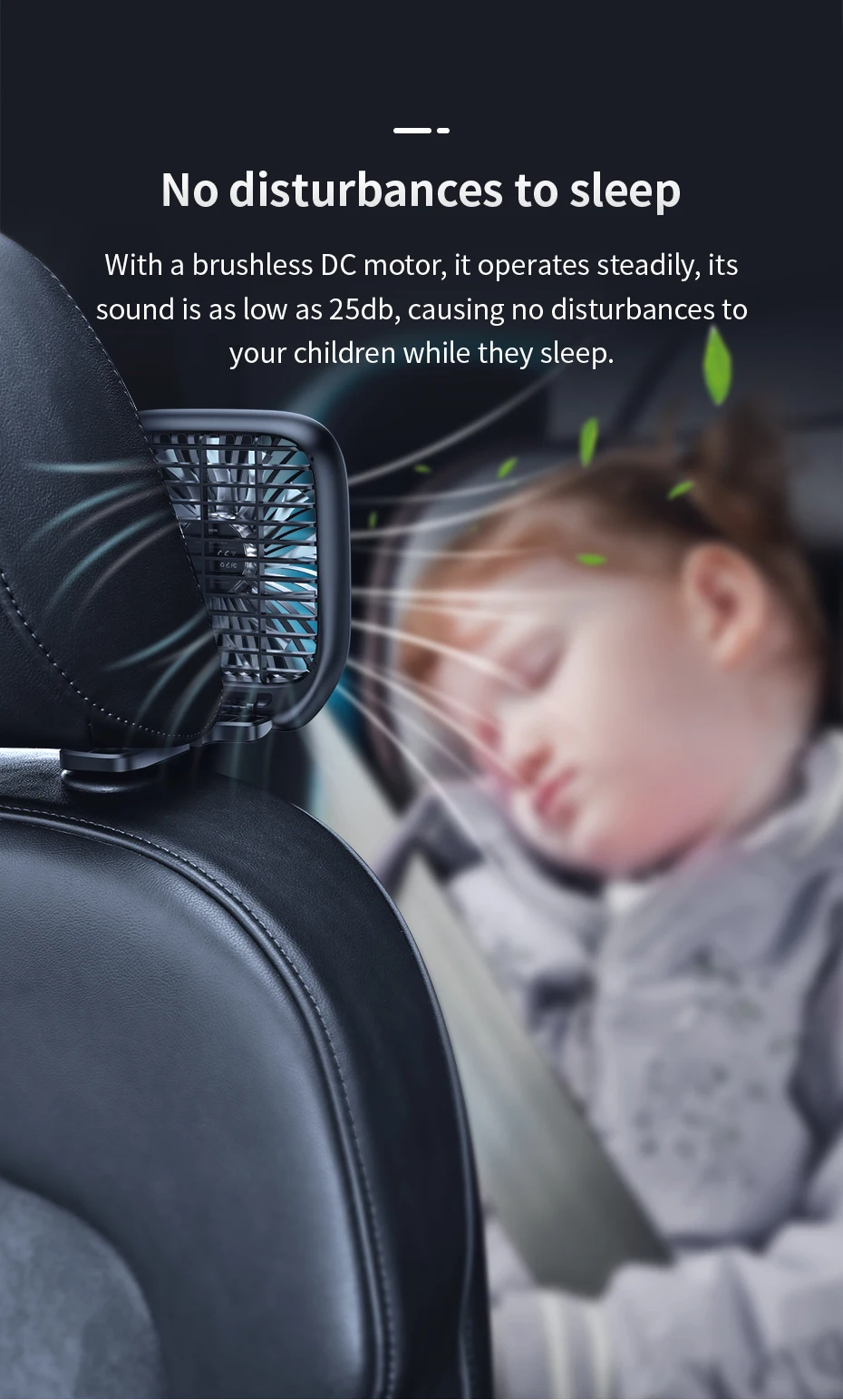 Baseus™ Portable Quiet Back Seat USB Cooling Fan with 3 Speed Adjustments, Powerful Airflow, and Compact Design