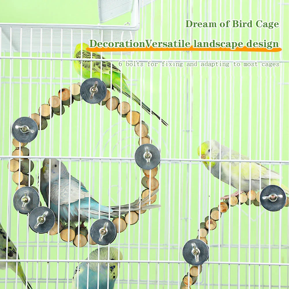 Adjustable natural wooden parrot climbing ladder for cage, designed to encourage active play and mental stimulation in Kiwi pets