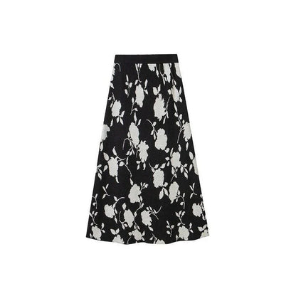Elegant floral jacquard woollen knit skirt in a mid-calf length, designed for warmth and style during New Zealand's chilly winters.