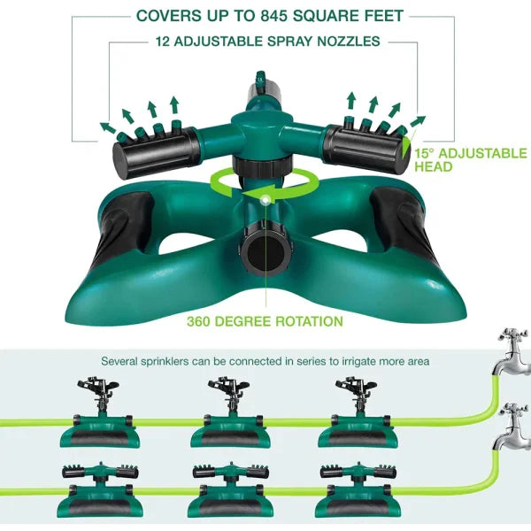 360-degree automatic rotating garden lawn water sprinkler system with adjustable nozzles for even, customizable coverage