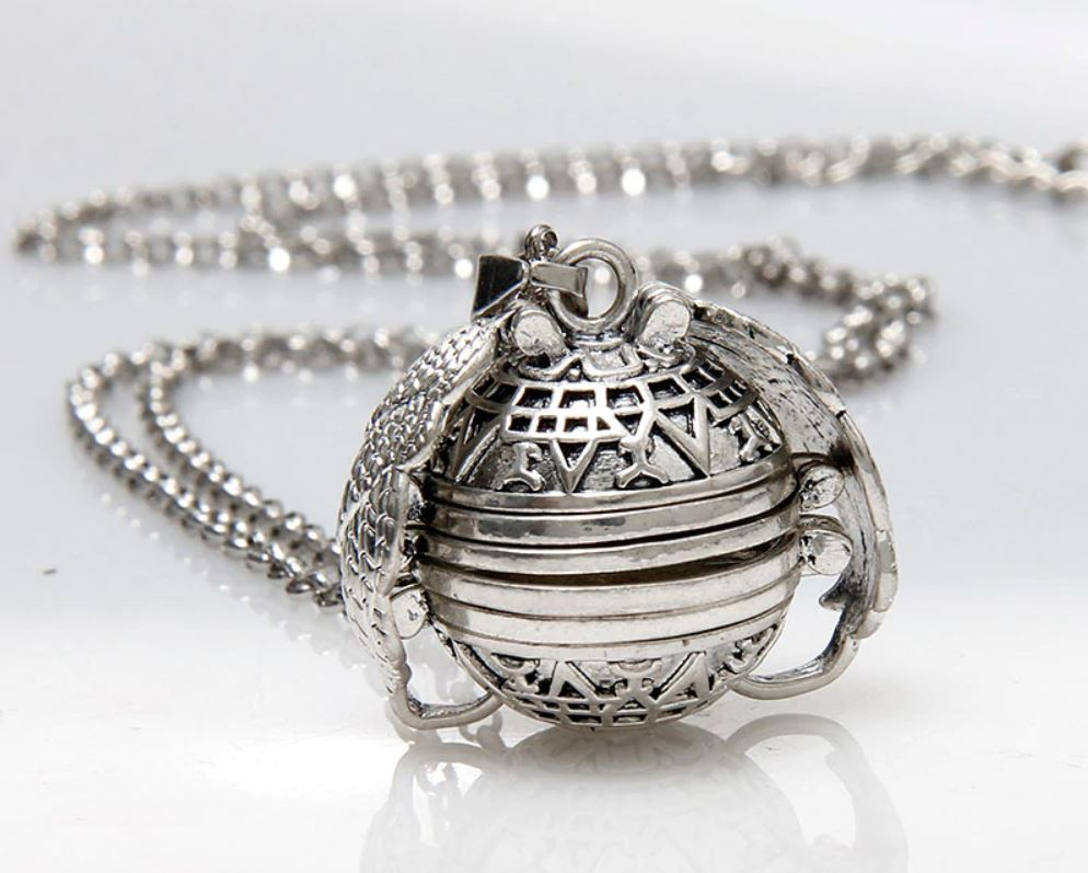 Elegant angel wings photo locket necklace in platinum plating, holds up to 6 cherished photos