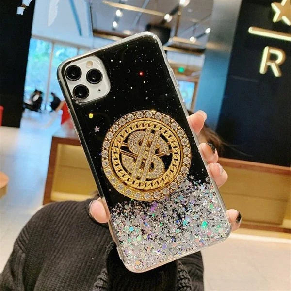 Transparent phone case with 3D diamond and dollar turnplate design