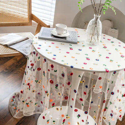 Stylish floral embroidered polyester tablecloth in various sizes, perfect for Kiwi weddings, parties, and home decor