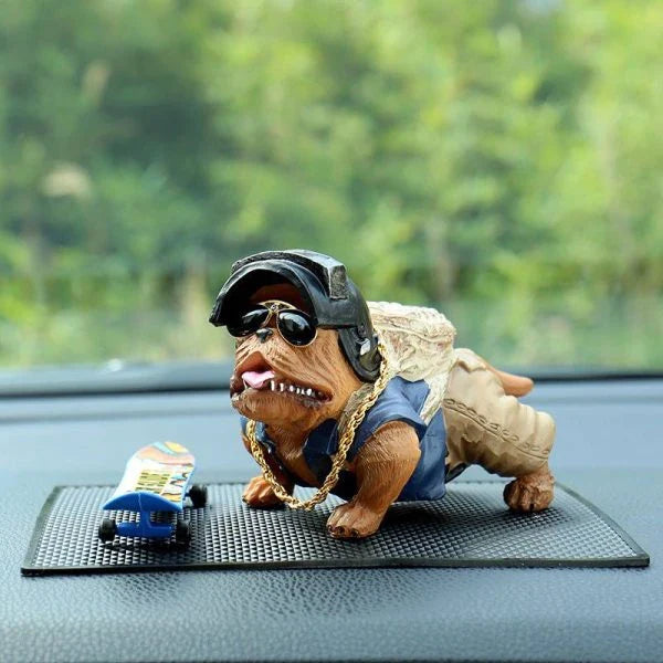 A high-quality, lifelike American Bully dog figure dashboard decor for your car's interior