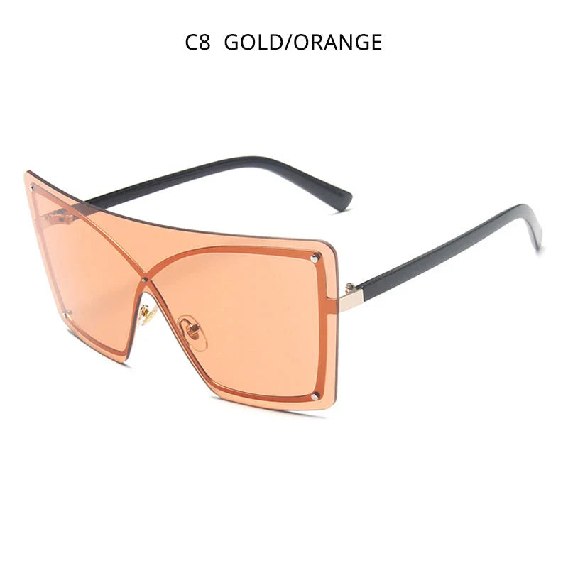 Fashionable Oversized Flat Top Sunglasses with a sleek, rimless design and gradient lenses for style and UV protection