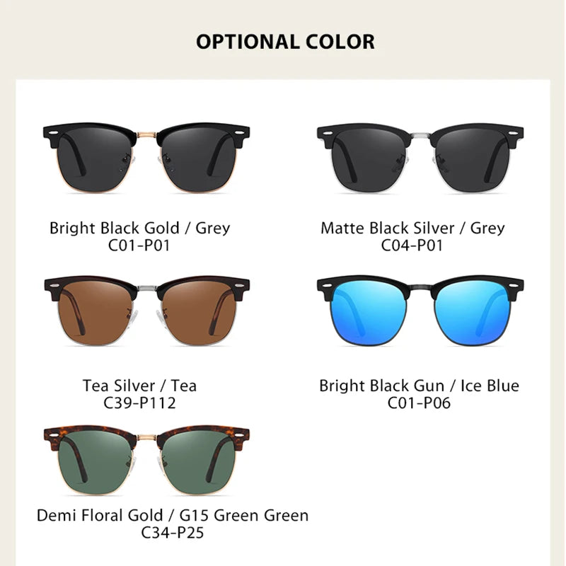 Foldable HD polarized sunglasses in various colors with compact folding design, polarized lenses, UV400 protection, and anti-glare coating