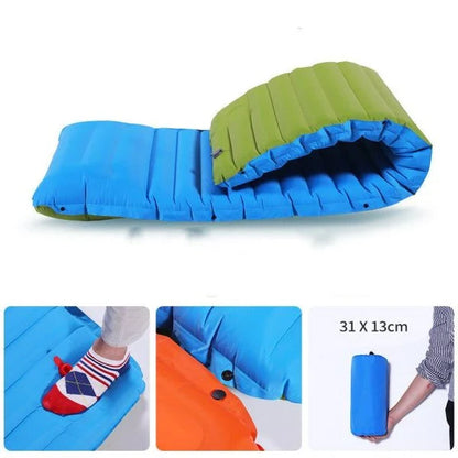 A premium inflatable camping mat with a foot-operated valve for easy setup, made of durable nylon and designed for comfortable outdoor adventures in New Zealand.