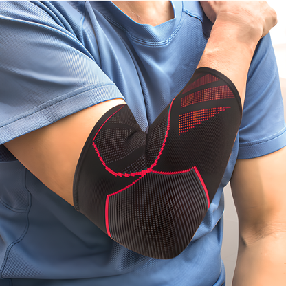 Ergonomic elbow compression sleeve in various colours, designed for injury recovery and joint protection