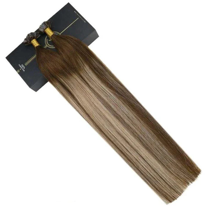 Flat Tip Human Hair Extensions from Trendha in a range of lengths and colors, providing volume, length, and vibrant styling options.