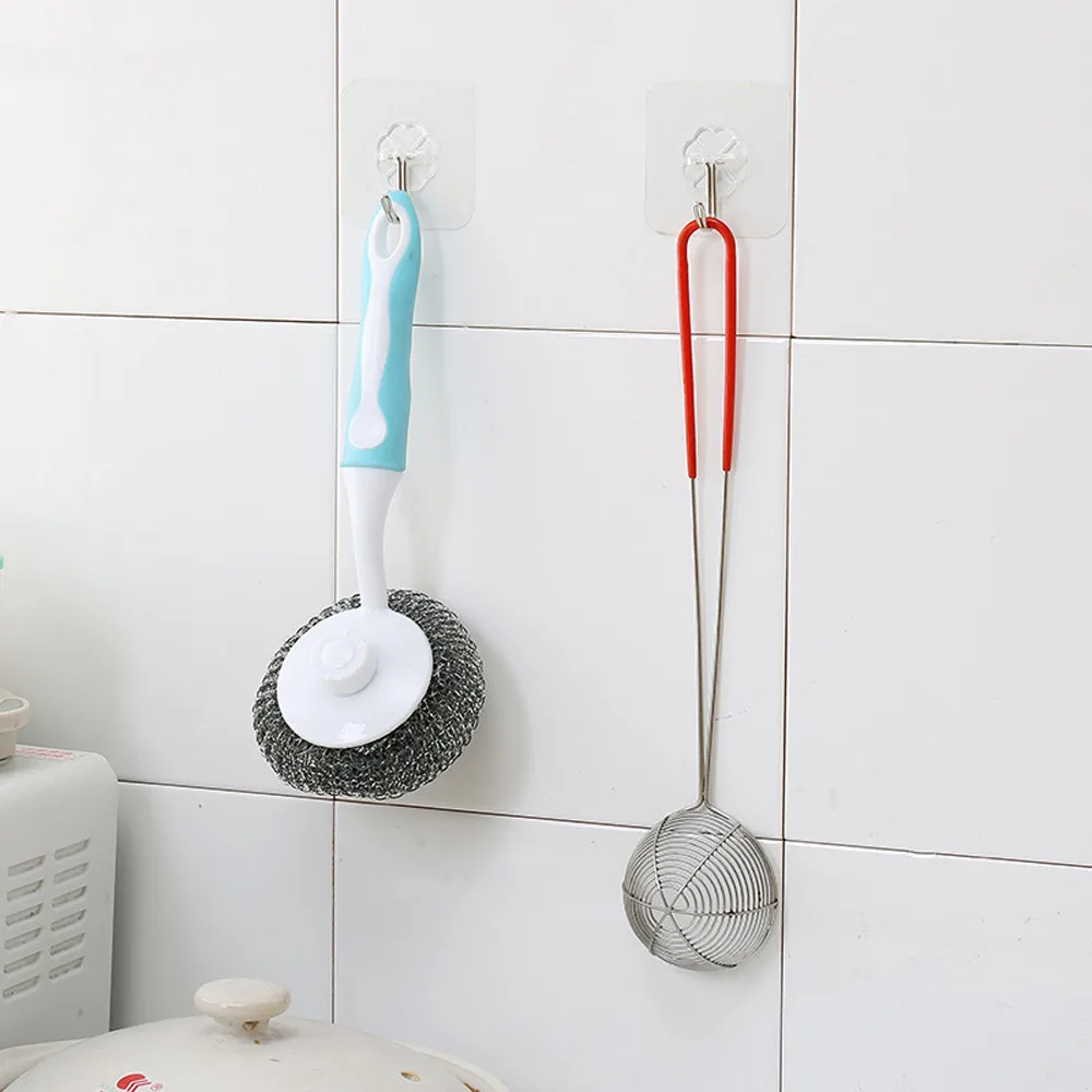 A set of 12 transparent wall hangers that can hold a variety of household items in the bathroom, kitchen, and other rooms