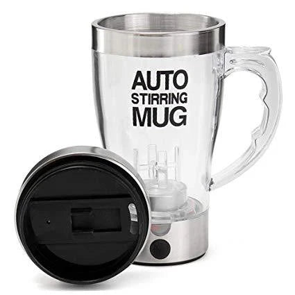 Automatic Mixing Mug with stainless steel construction and hands-free mixing for hot beverages like tea and hot chocolate