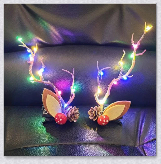 Festive Blinking Hair Clip with twinkling LED lights and adorable antler design for Christmas celebrations