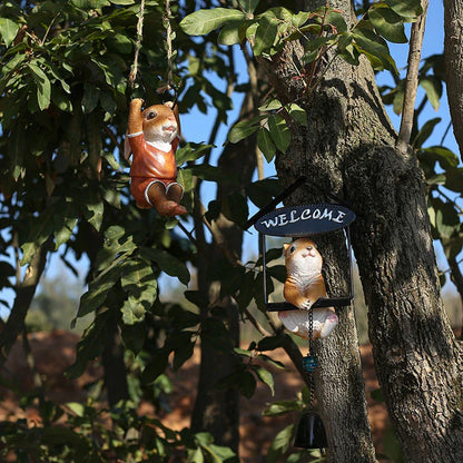 A charming resin rabbit garden pendant decoration with intricate hand-painted details, perfect for adding whimsy and enchantment to outdoor spaces.