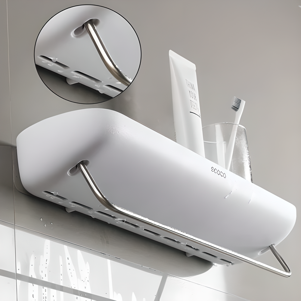 ECOCO™ Self-Adhesive Bathroom Shelf with drainage holes and stainless steel towel bar