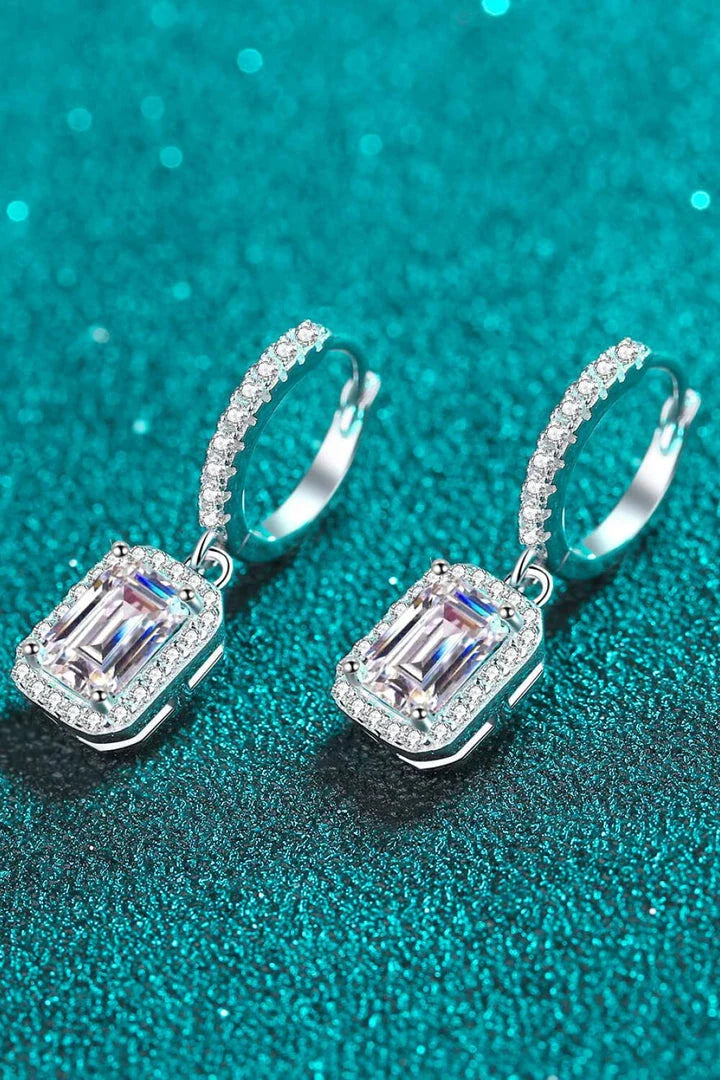 Elegant Moissanite 925 Sterling Silver Drop Earrings with sparkling Moissanite stones and rhodium-plated finish