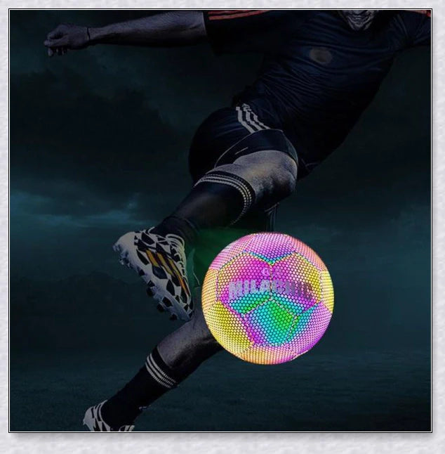 Glow-in-the-dark football night light with premium PU leather construction and unique holographic effect