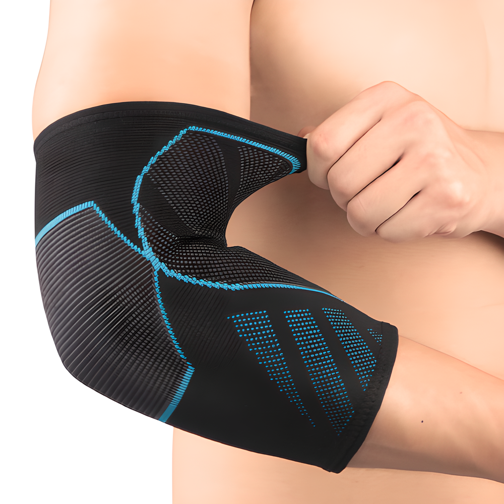 Ergonomic elbow compression sleeve in various colours, designed for injury recovery and joint protection