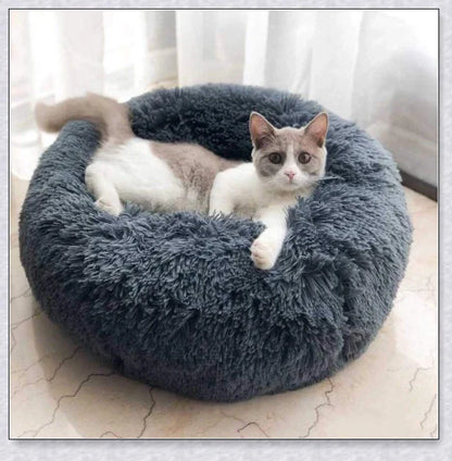 Cosy and Cloudlike Cat Bed in White and Dark Grey colours, featuring a raised rim design for your cat's comfort and security