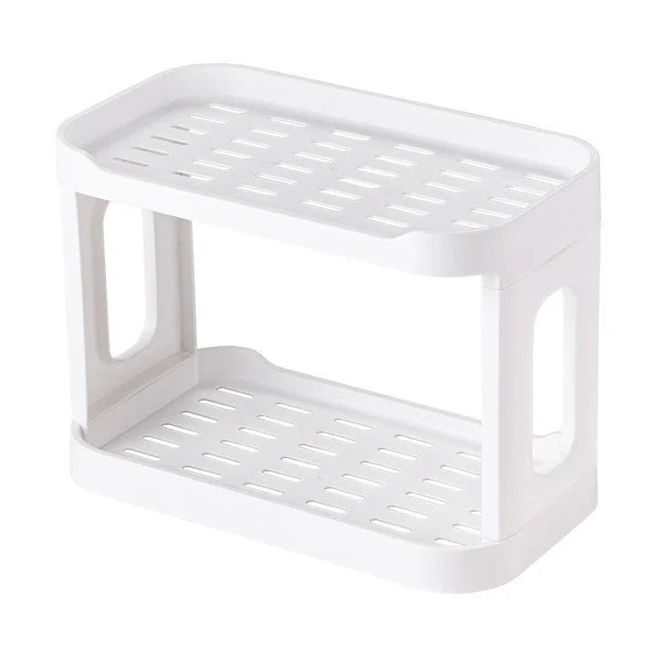 Stylish Double-Layer Desktop Storage Rack in White Color for Organizing Bathroom, Kitchen, and Office Supplies