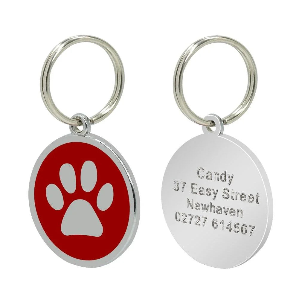 Premium stainless steel dog ID tag with a unique paw print pattern, designed for the active Kiwi lifestyle