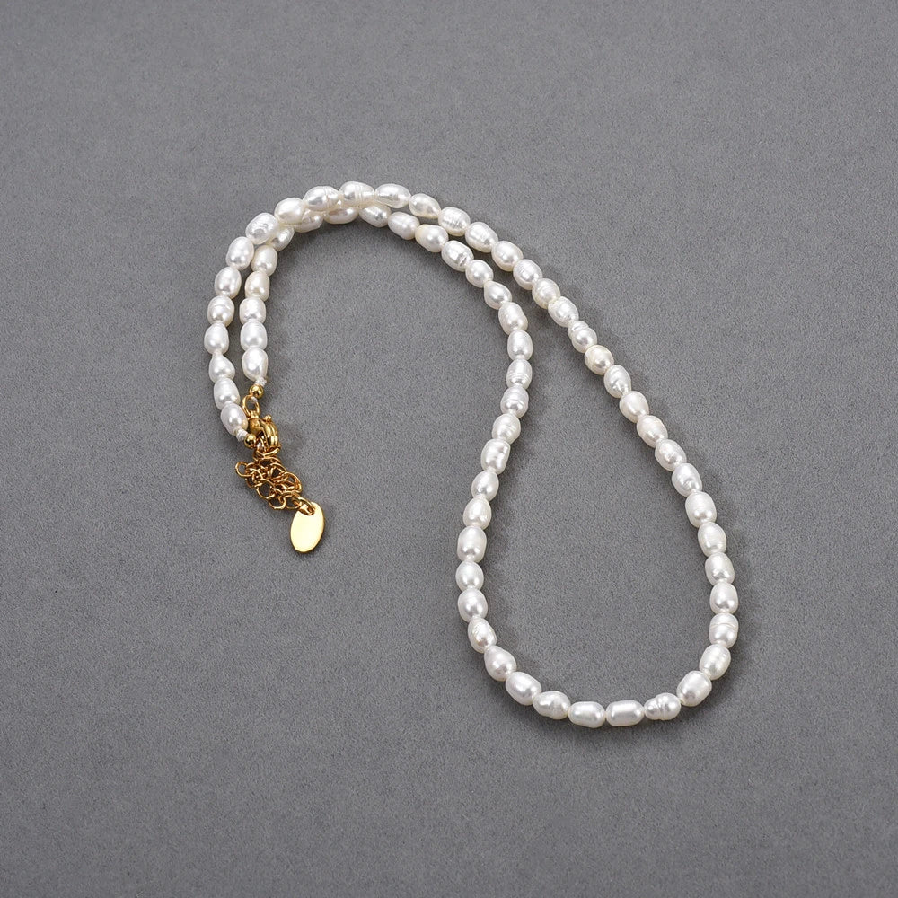Trendha Natural Freshwater Pearl Necklace with Adjustable 18K Gold-Plated Chain