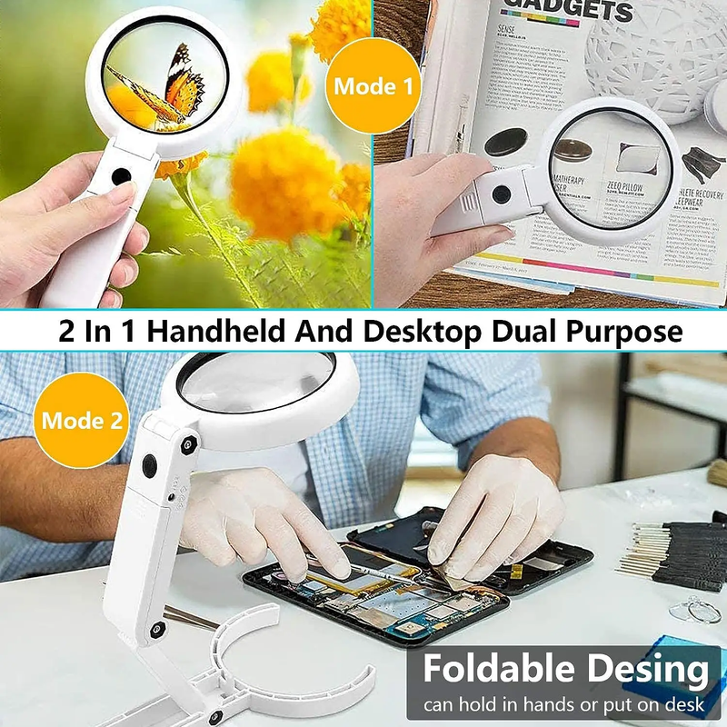 Shopfluxpro NZ Desk Stand 2-in-1 USB Powered 5X/10X Magnifier with LED Light