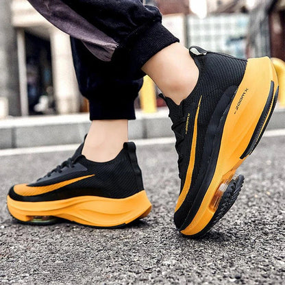 Stylish and breathable air cushion sports shoes for men with a lace-up design and thick rubber foam sole