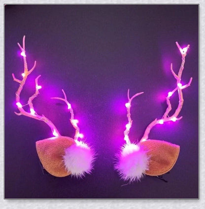 Festive Blinking Hair Clip with twinkling LED lights and adorable antler design for Christmas celebrations